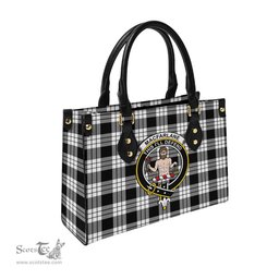 Scottish MacFarlane Black White Tartan Leather Bag for Women with Family Crest Scottish Plaid Tartan Plaid - ScotsTee - scotstee.com