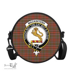 Scottish MacKintosh Hunting Weathered Tartan Round Crossbody Bags - Round Purse with Family Crest Scottish Plaid Tartan Plaid - ScotsTee - scotstee.com