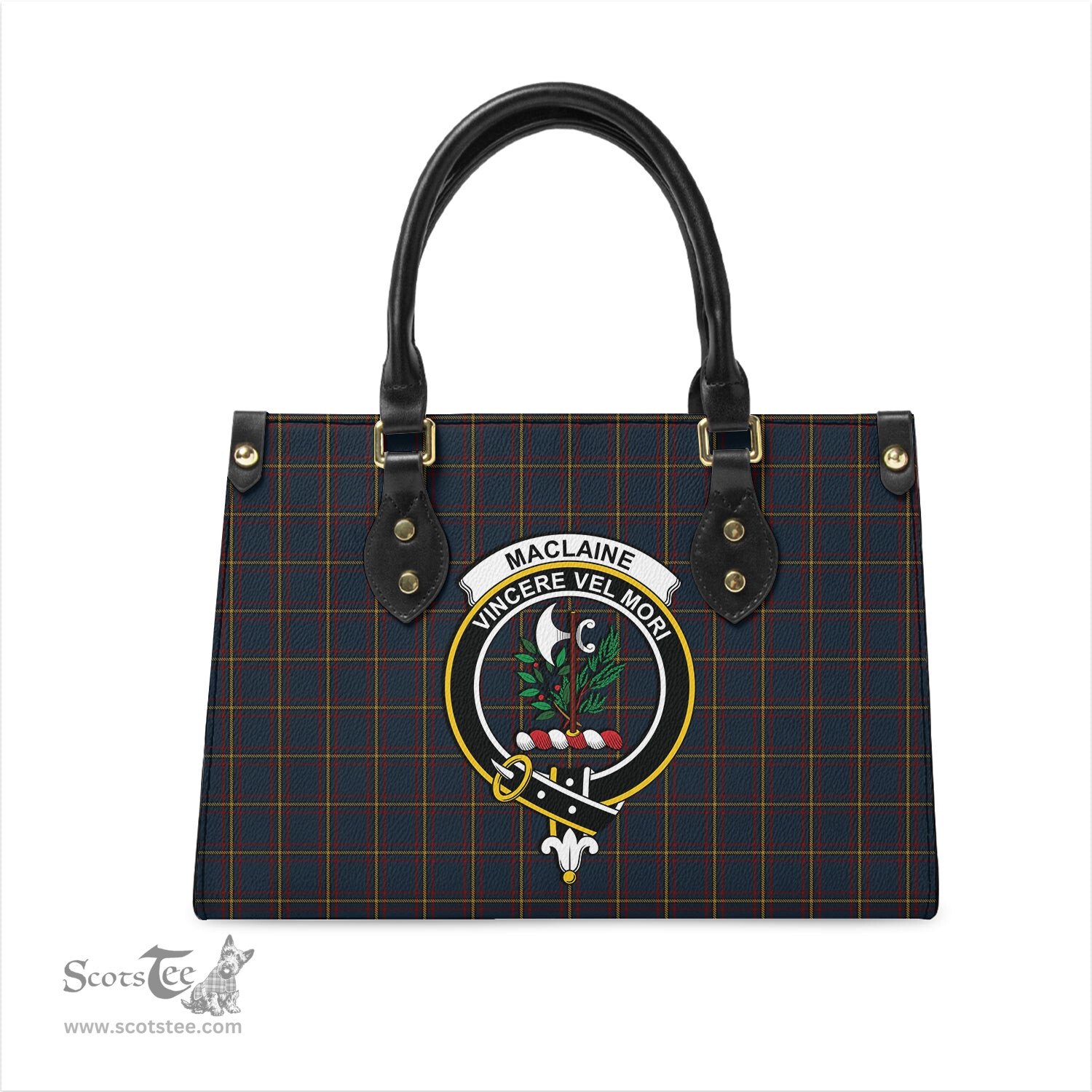 Scottish MacLaine of Lochbuie Hunting Tartan Leather Bag for Women with Family Crest Scottish Plaid Tartan Plaid - ScotsTee - scotstee.com