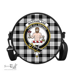 Scottish MacFarlane Black White Tartan Round Crossbody Bags - Round Purse with Family Crest Scottish Plaid Tartan Plaid - ScotsTee - scotstee.com