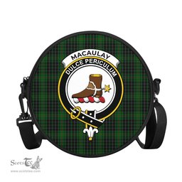 Scottish MacAulay Hunting Tartan Round Crossbody Bags - Round Purse with Family Crest Scottish Plaid Tartan Plaid - ScotsTee - scotstee.com