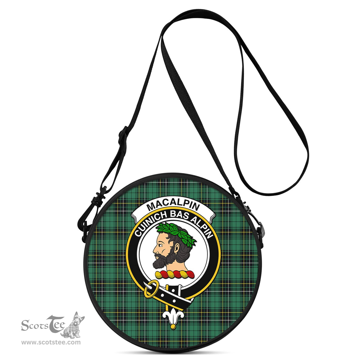 Scottish MacAlpin Ancient Tartan Round Crossbody Bags - Round Purse with Family Crest Scottish Plaid Tartan Plaid - ScotsTee - scotstee.com