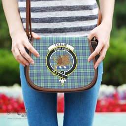 Scottish Leslie Hunting Ancient Tartan Saddle Crossbody Bag with Family Crest Scottish Plaid Tartan Plaid - ScotsTee - scotstee.com