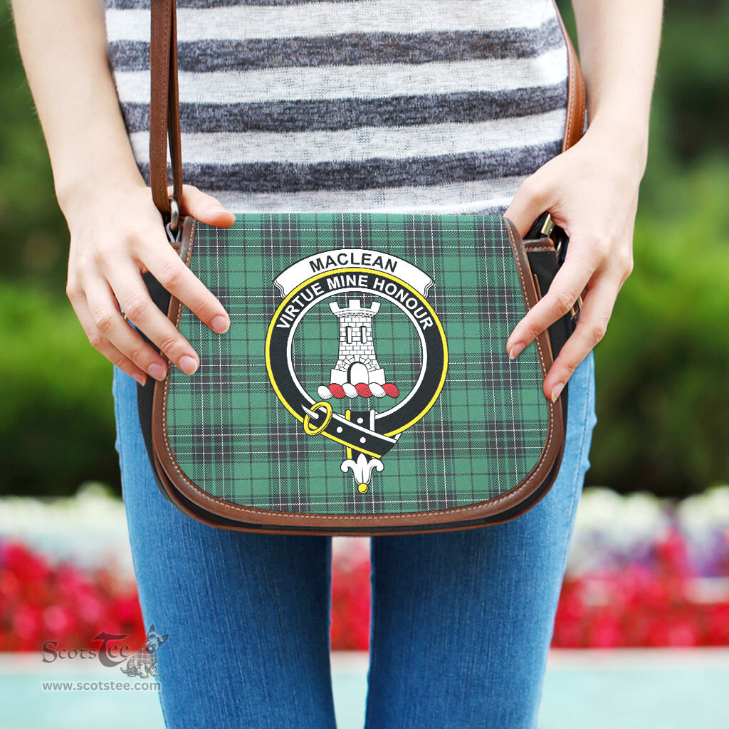 Scottish MacLean Hunting Ancient Tartan Saddle Crossbody Bag with Family Crest Scottish Plaid Tartan Plaid - ScotsTee - scotstee.com