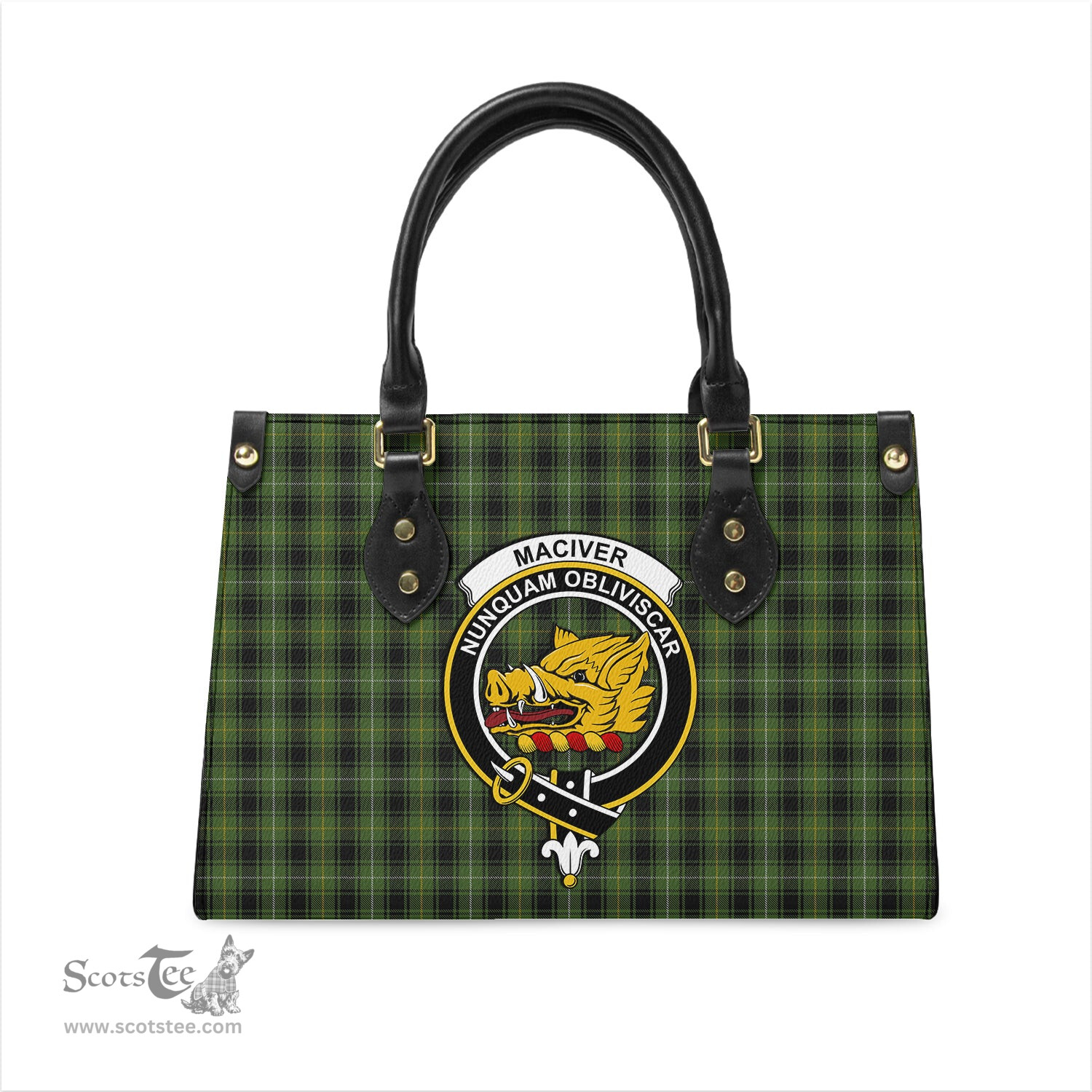 Scottish MacIver Hunting Tartan Leather Bag for Women with Family Crest Scottish Plaid Tartan Plaid - ScotsTee - scotstee.com