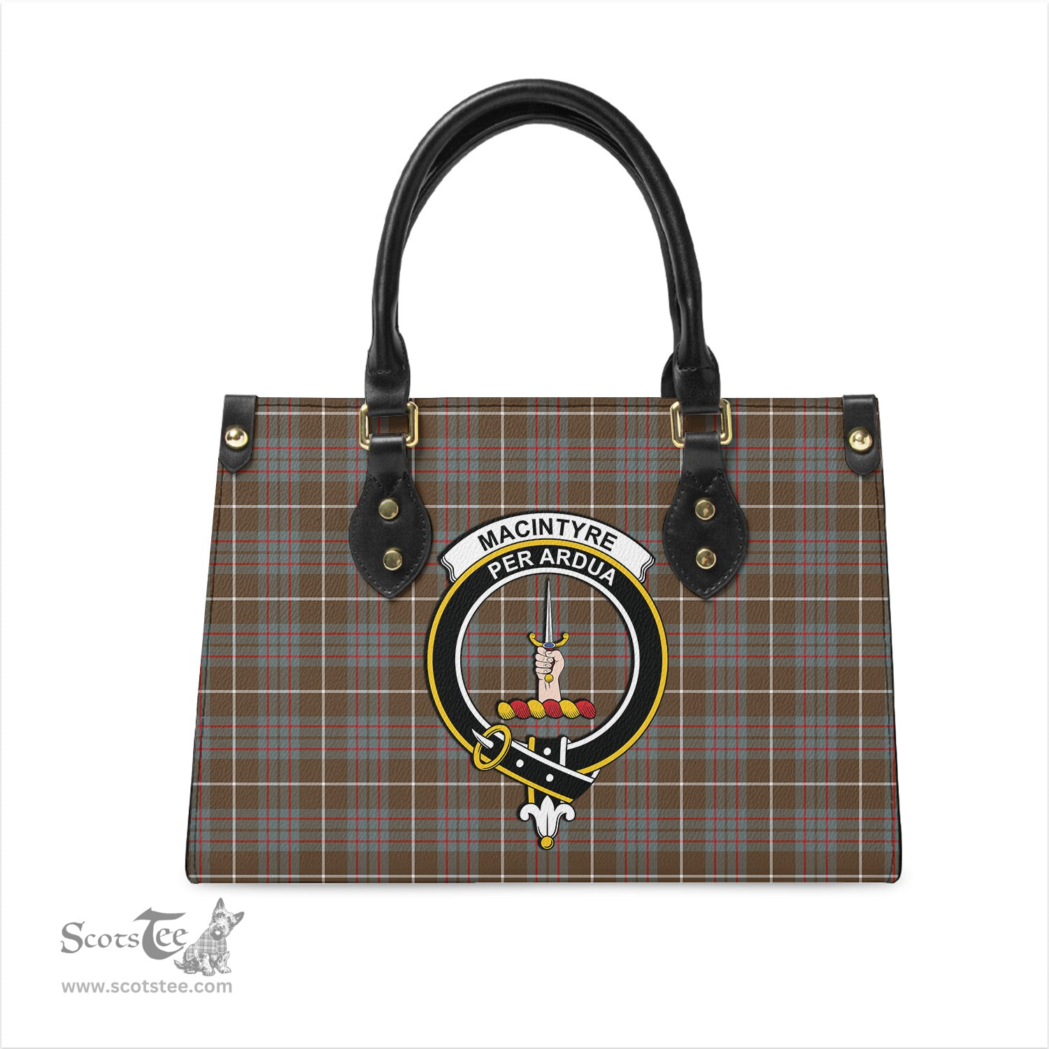 Scottish MacIntyre Hunting Weathered Tartan Leather Bag for Women with Family Crest Scottish Plaid Tartan Plaid - ScotsTee - scotstee.com