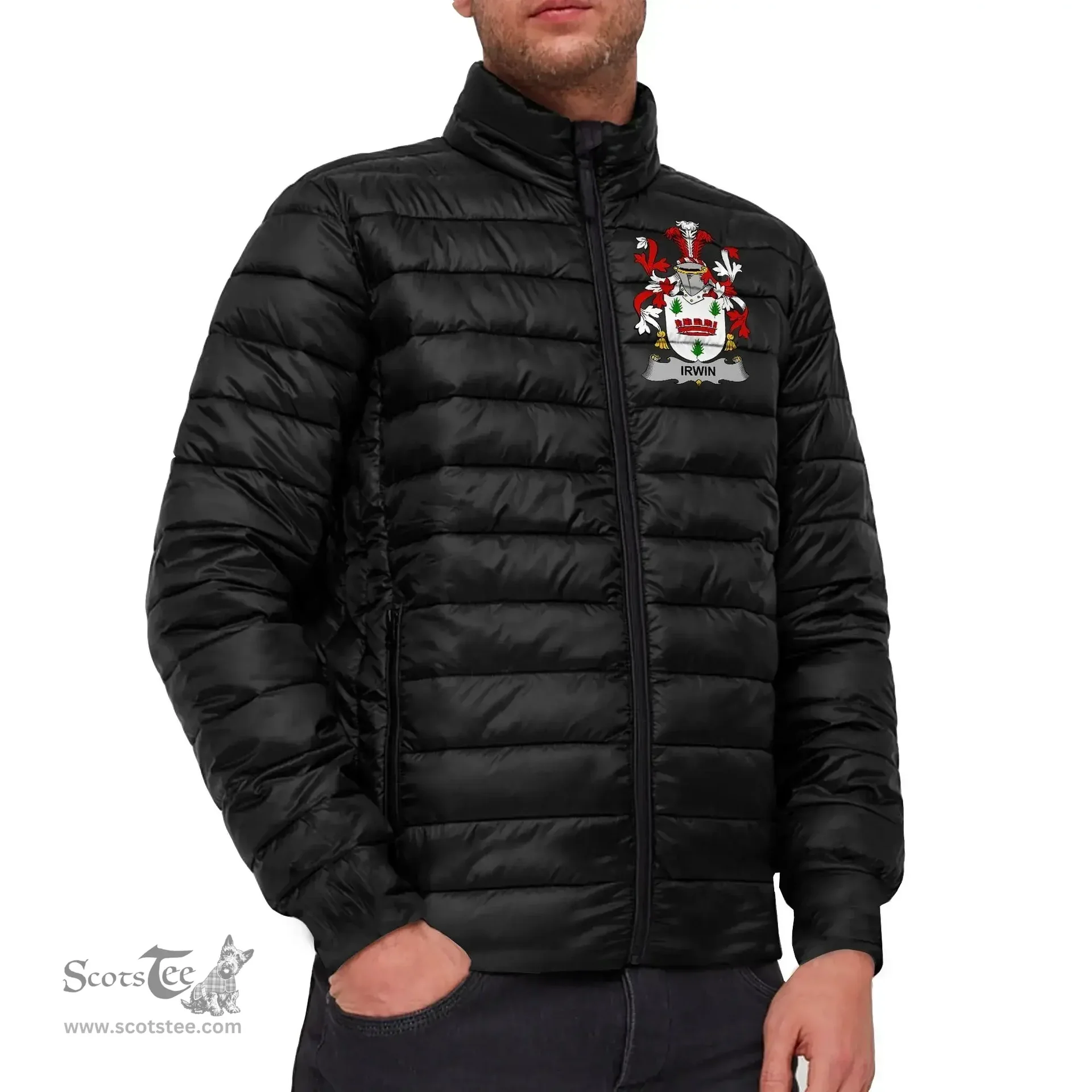 Scottish Irwin Coat of Arms Family Crest Ireland Padded Jacket Irish Jackets