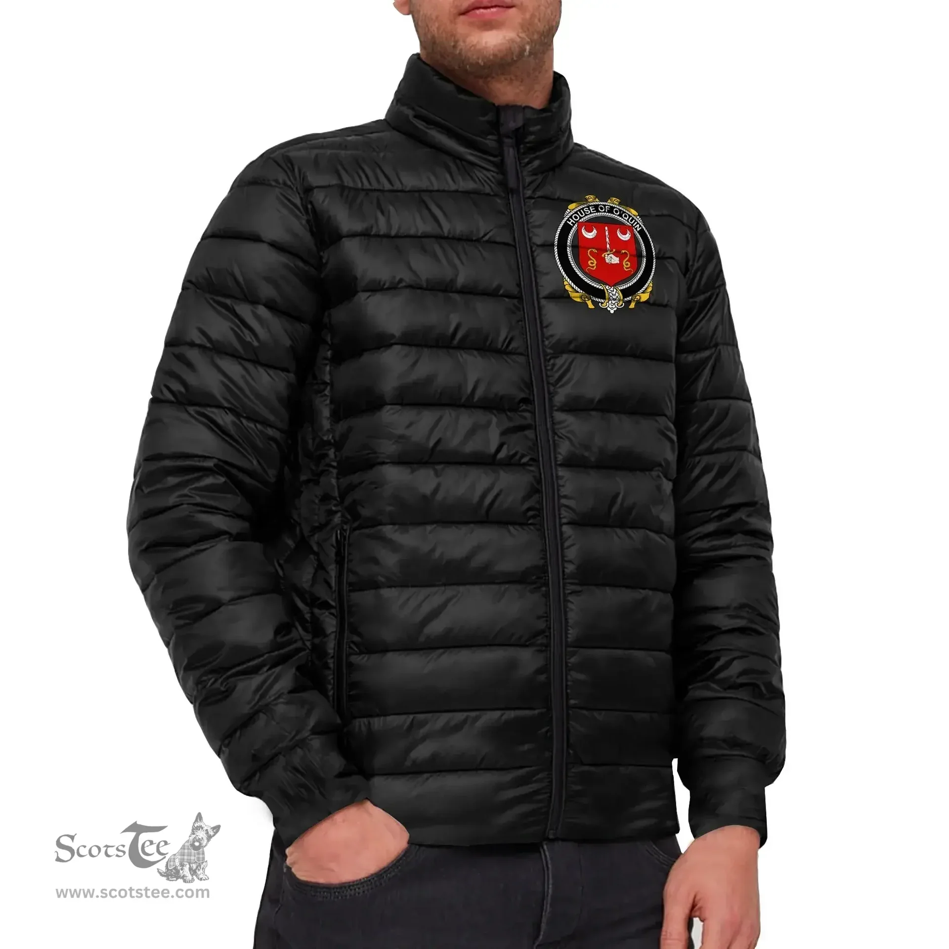 Scottish House of O'QUIN (Thomond) Coat of Arms Family Crest Ireland Padded Jacket Irish Jackets