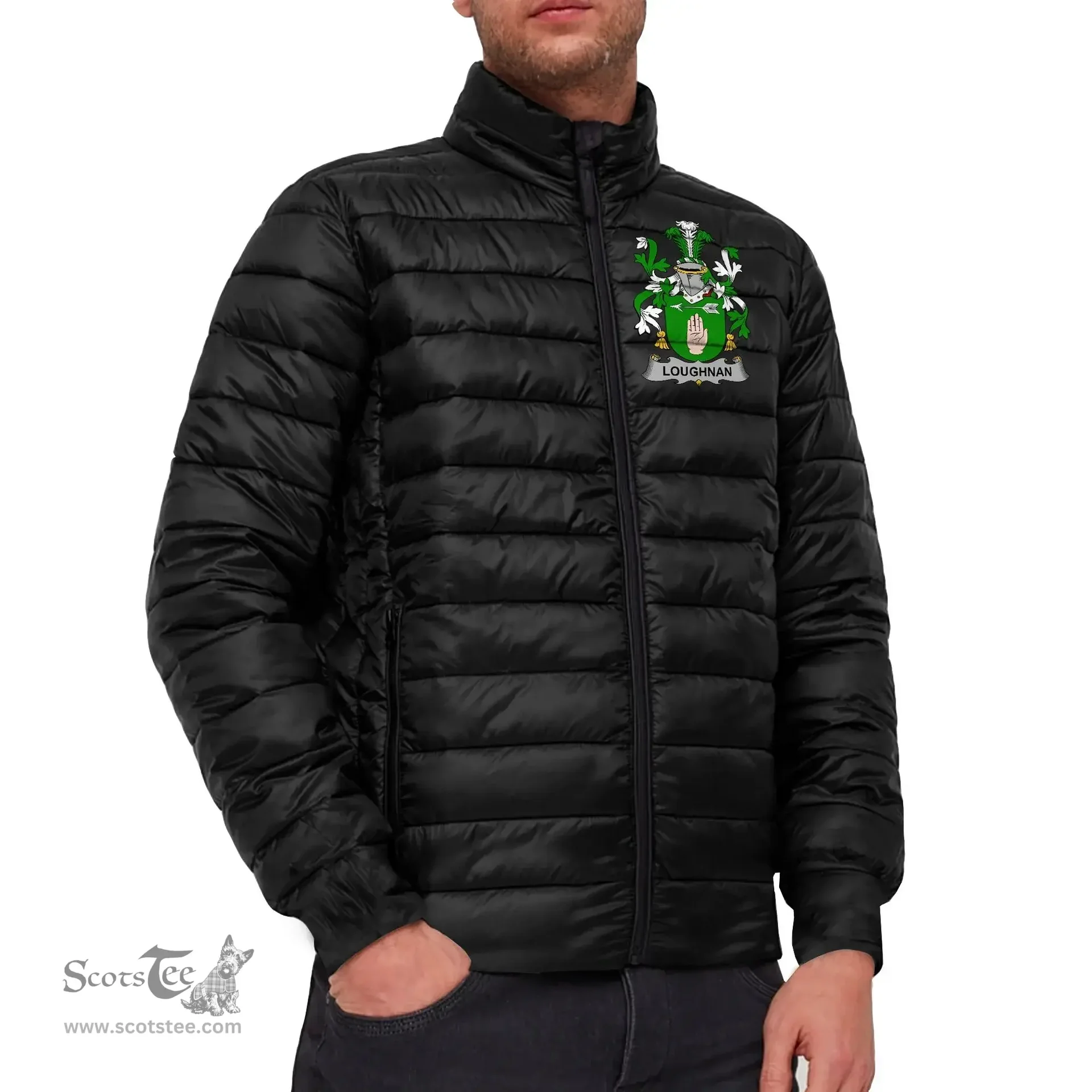 Scottish Loughnan or O'Loughnan Coat of Arms Family Crest Ireland Padded Jacket Irish Jackets