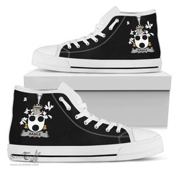 Irish Basile Coat of Arms Family Crest Ireland High Top Shoes (Women's/Men's) Black/ White Irish Shoes