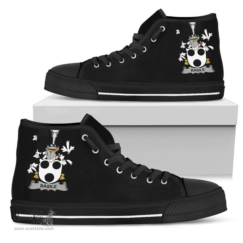 Irish Basile Coat of Arms Family Crest Ireland High Top Shoes (Women's/Men's) Black/ White Irish Shoes