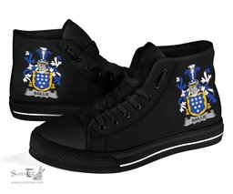 Irish Baillie Coat of Arms Family Crest Ireland High Top Shoes (Women's/Men's) Black/ White Irish Shoes