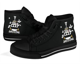 Irish Aston Coat of Arms Family Crest Ireland High Top Shoes (Women's/Men's) Black/ White Irish Shoes