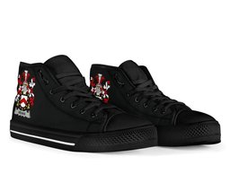 Irish Behan Coat of Arms Family Crest Ireland High Top Shoes (Women's/Men's) Black/ White Irish Shoes