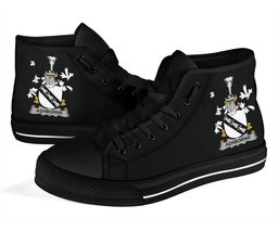 Irish Ashborne Coat of Arms Family Crest Ireland High Top Shoes (Women's/Men's) Black/ White Irish Shoes