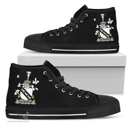 Irish Ashborne Coat of Arms Family Crest Ireland High Top Shoes (Women's/Men's) Black/ White Irish Shoes