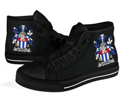 Irish Bagwell Coat of Arms Family Crest Ireland High Top Shoes (Women's/Men's) Black/ White Irish Shoes