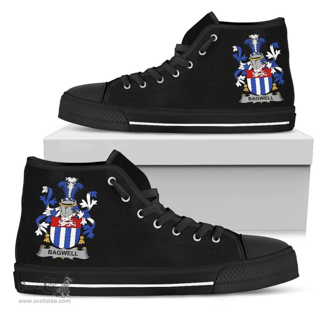 Irish Bagwell Coat of Arms Family Crest Ireland High Top Shoes (Women's/Men's) Black/ White Irish Shoes