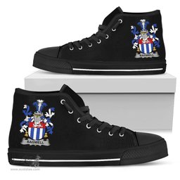 Irish Bagwell Coat of Arms Family Crest Ireland High Top Shoes (Women's/Men's) Black/ White Irish Shoes