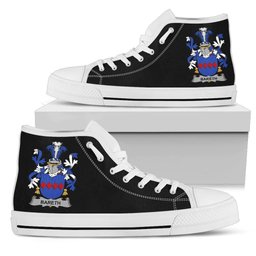Irish Bareth Coat of Arms Family Crest Ireland High Top Shoes (Women's/Men's) Black/ White Irish Shoes