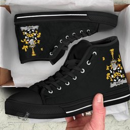 Irish Ball Coat of Arms Family Crest Ireland High Top Shoes (Women's/Men's) Black/ White Irish Shoes