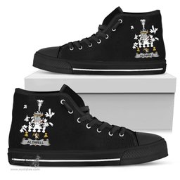 Irish Aldwell Coat of Arms Family Crest Ireland High Top Shoes (Women's/Men's) Black/ White Irish Shoes