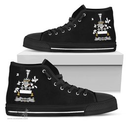 Irish Ashby Coat of Arms Family Crest Ireland High Top Shoes (Women's/Men's) Black/ White Irish Shoes