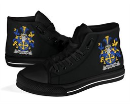Irish Alveston Coat of Arms Family Crest Ireland High Top Shoes (Women's/Men's) Black/ White Irish Shoes