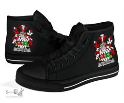 Irish Atkinson Coat of Arms Family Crest Ireland High Top Shoes (Women's/Men's) Black/ White Irish Shoes