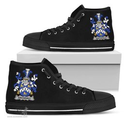 Irish Archdall Coat of Arms Family Crest Ireland High Top Shoes (Women's/Men's) Black/ White Irish Shoes