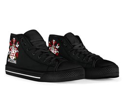 Irish Bagley or Begley Coat of Arms Family Crest Ireland High Top Shoes (Women's/Men's) Black/ White Irish Shoes