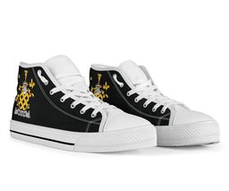 Irish Bellew Coat of Arms Family Crest Ireland High Top Shoes (Women's/Men's) Black/ White Irish Shoes