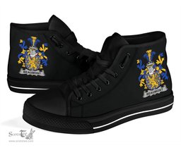 Irish Beaumont Coat of Arms Family Crest Ireland High Top Shoes (Women's/Men's) Black/ White Irish Shoes