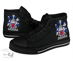 Irish Aldborough Coat of Arms Family Crest Ireland High Top Shoes (Women's/Men's) Black/ White Irish Shoes