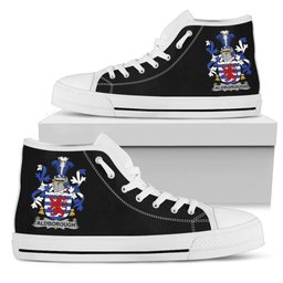 Irish Aldborough Coat of Arms Family Crest Ireland High Top Shoes (Women's/Men's) Black/ White Irish Shoes
