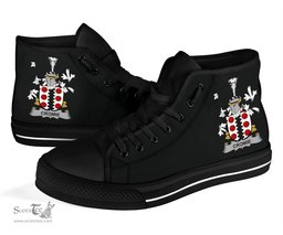 Irish Cromie Coat of Arms Family Crest Ireland High Top Shoes (Women's/Men's) Black/ White Irish Shoes