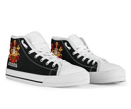Irish Burroughs Coat of Arms Family Crest Ireland High Top Shoes (Women's/Men's) Black/ White Irish Shoes