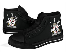 Irish Crean or O'Crean Coat of Arms Family Crest Ireland High Top Shoes (Women's/Men's) Black/ White Irish Shoes