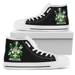 Irish Crombie Coat of Arms Family Crest Ireland High Top Shoes (Women's/Men's) Black/ White Irish Shoes