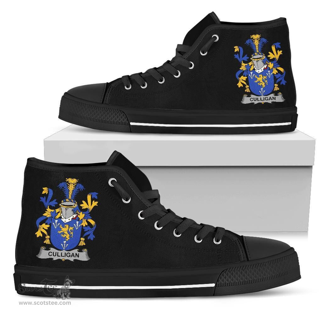 Irish Culligan or McColgan Coat of Arms Family Crest Ireland High Top Shoes (Women's/Men's) Black/ White Irish Shoes