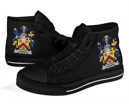 Irish Cosker or McCosker Coat of Arms Family Crest Ireland High Top Shoes (Women's/Men's) Black/ White Irish Shoes