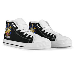 Irish Cosker or McCosker Coat of Arms Family Crest Ireland High Top Shoes (Women's/Men's) Black/ White Irish Shoes