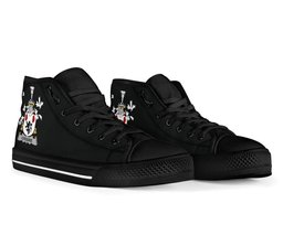 Irish Crosbie or McCrossan Coat of Arms Family Crest Ireland High Top Shoes (Women's/Men's) Black/ White Irish Shoes
