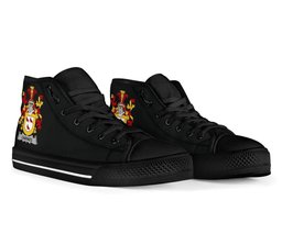 Irish Cairnes Coat of Arms Family Crest Ireland High Top Shoes (Women's/Men's) Black/ White Irish Shoes