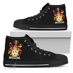 Irish Cairnes Coat of Arms Family Crest Ireland High Top Shoes (Women's/Men's) Black/ White Irish Shoes