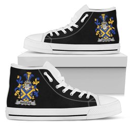 Irish Brogan or O'Brogan Coat of Arms Family Crest Ireland High Top Shoes (Women's/Men's) Black/ White Irish Shoes
