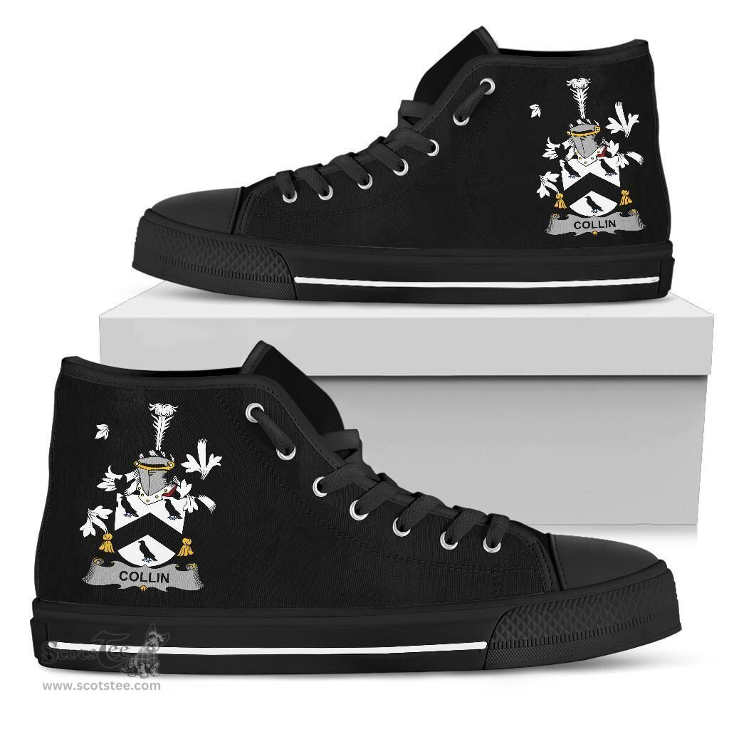 Irish Collin Coat of Arms Family Crest Ireland High Top Shoes (Women's/Men's) Black/ White Irish Shoes