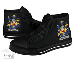 Irish Brosnan or O'Brosnan Coat of Arms Family Crest Ireland High Top Shoes (Women's/Men's) Black/ White Irish Shoes