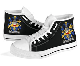 Irish Brosnan or O'Brosnan Coat of Arms Family Crest Ireland High Top Shoes (Women's/Men's) Black/ White Irish Shoes