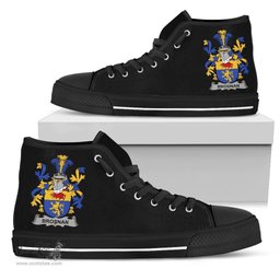 Irish Brosnan or O'Brosnan Coat of Arms Family Crest Ireland High Top Shoes (Women's/Men's) Black/ White Irish Shoes